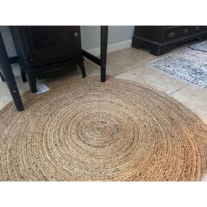 Hand Woven Jute Braided Rug, 4’ Round – Natural, Reversible Boho